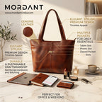Premium Brown Office Genuine Leather Laptop Tote Bag for Women |  MORDANT