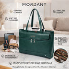 Premium Green Genuine Leather Laptop Tote Bag for Women | Elegant Croc-Textured Work Handbag |Mordant