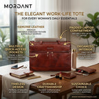 Premium Brown Genuine Leather Laptop Tote Bag for Women | Elegant Croc-Textured Work Handbag | Mordant