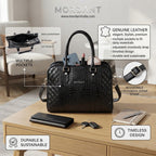Mordant Black Executive Genuine Leather Women's Satchel Handbag – Croc & Quilt Edition