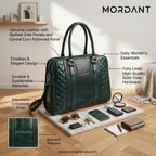 Mordant Green Executive Genuine Leather Women's Satchel Handbag – Croc & Quilt Edition