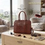 Mordant Brown Executive Genuine Leather Women's Satchel Handbag – Croc & Quilt Edition