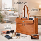 Premium Tan Genuine Leather Laptop Tote Bag for Women | Elegant Croc-Textured Work Handbag | Mordant g