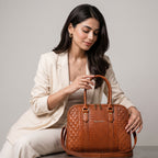 Mordant Tan Executive Genuine Leather Women's Satchel Handbag – Croc & Quilt Edition