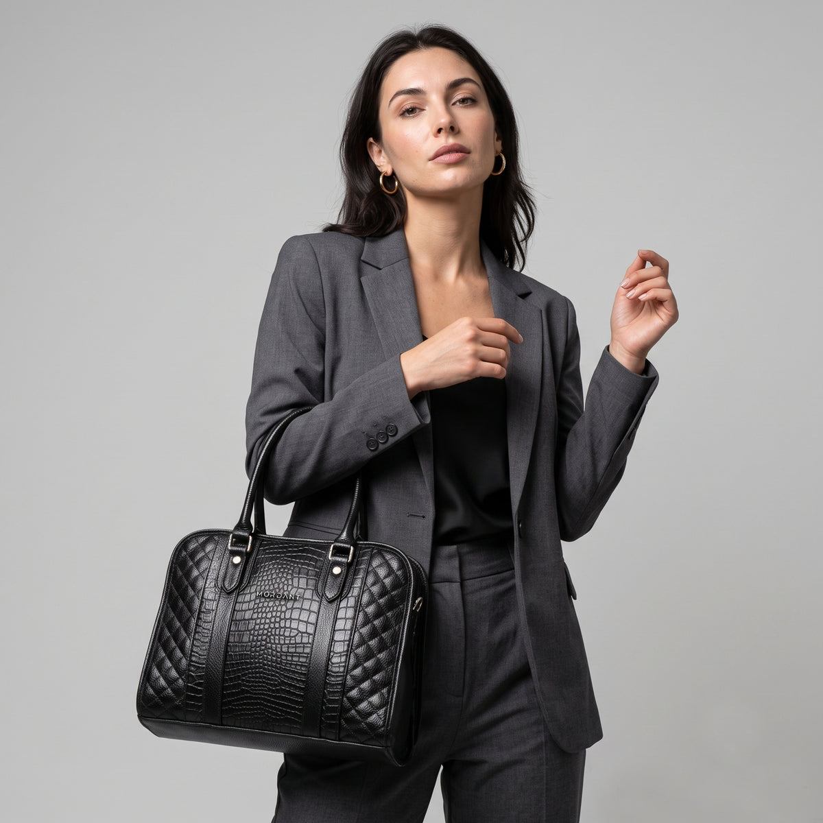 Mordant Black Executive Genuine Leather Women's Satchel Handbag – Croc & Quilt Edition