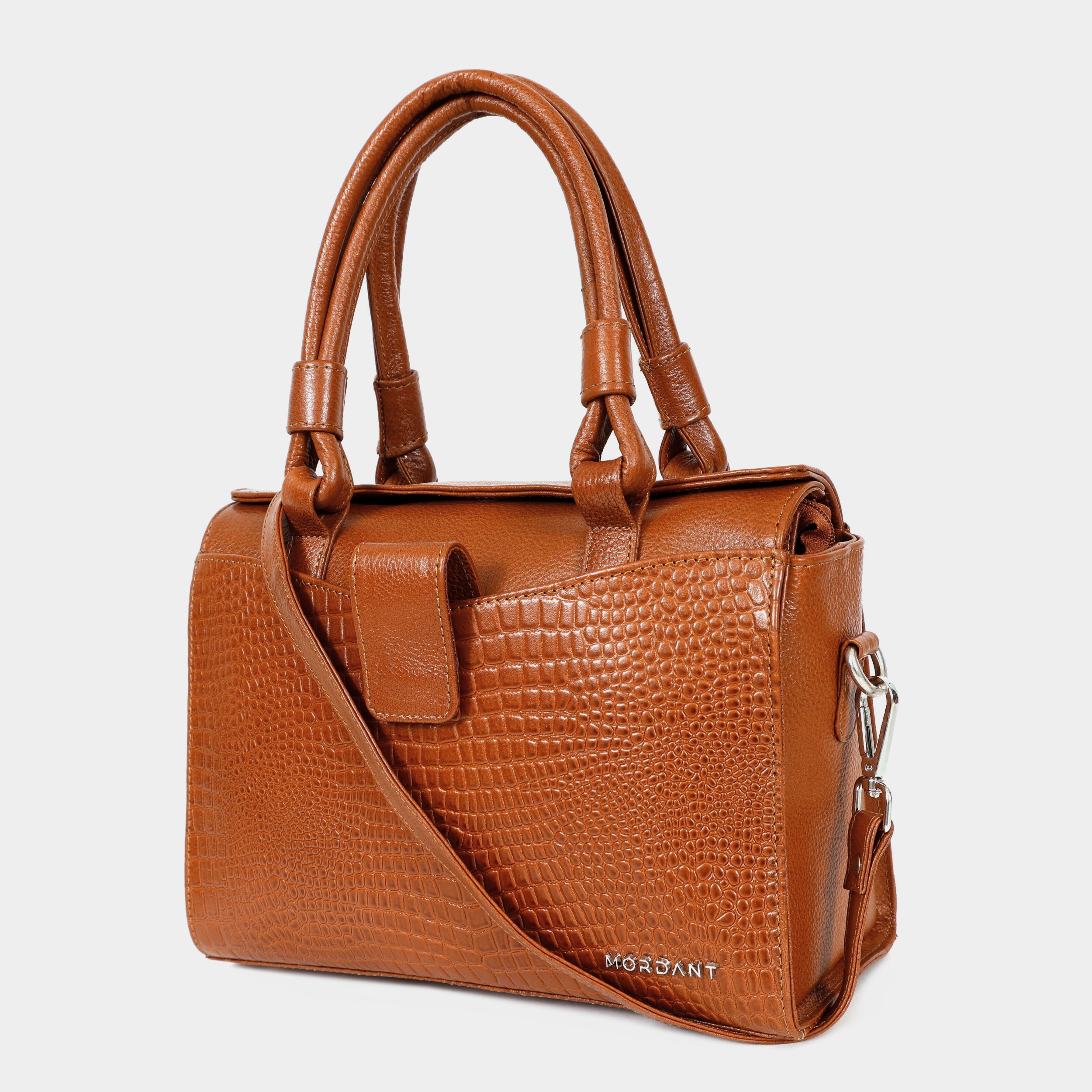 Women’s Tan Crocodile Embossed Leather Handbag | MORDANT