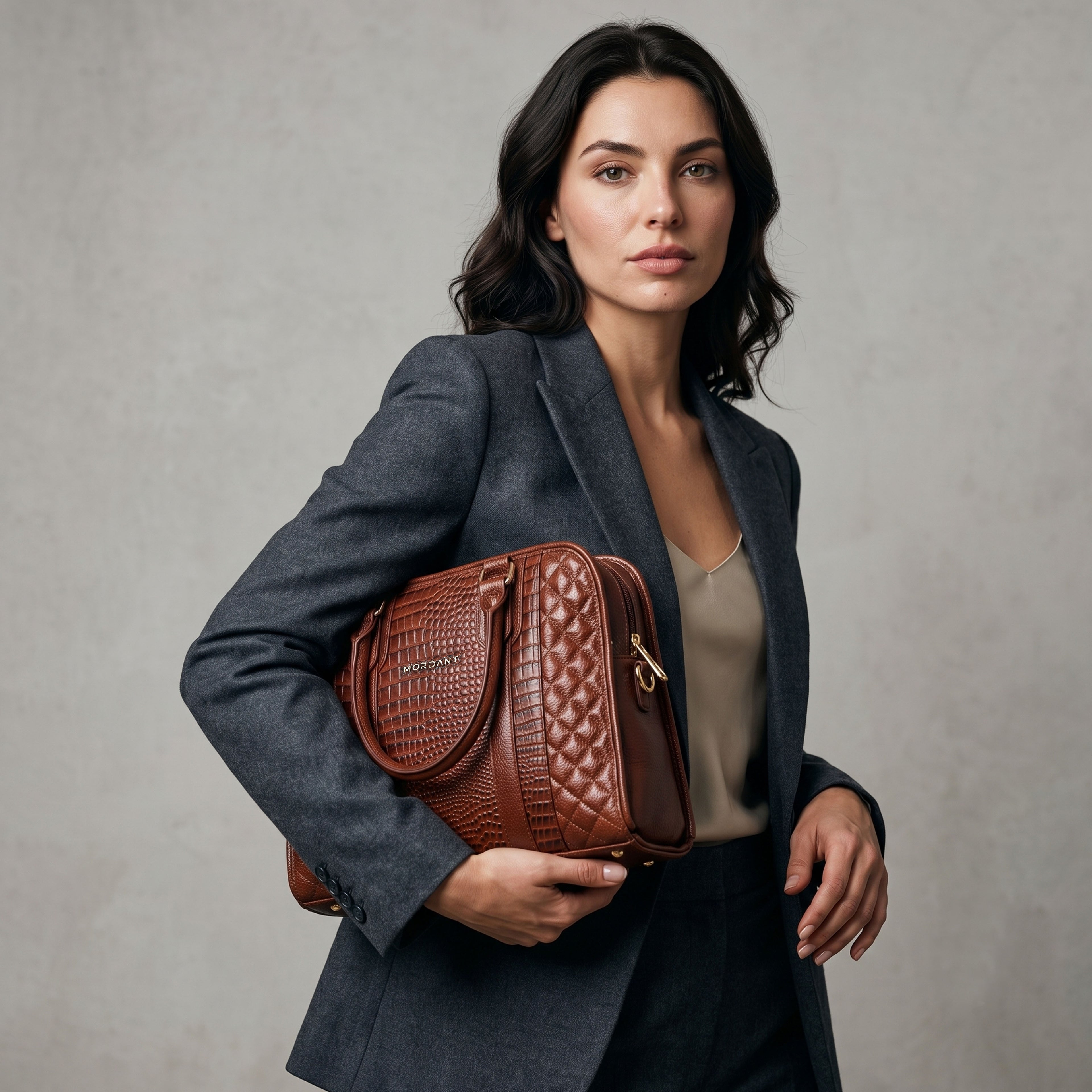 Mordant Brown Executive Genuine Leather Women's Satchel Handbag – Croc & Quilt Edition
