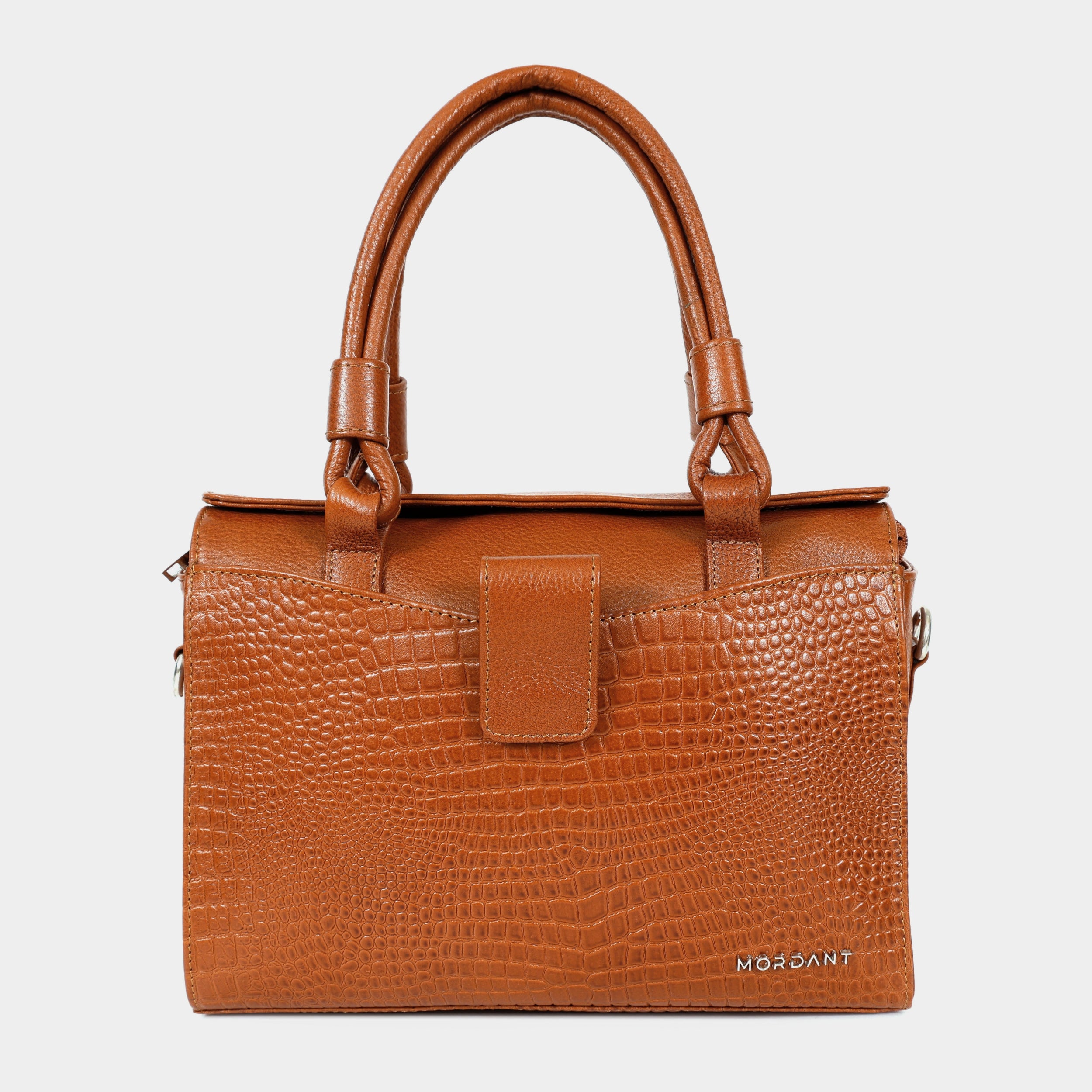 Women’s Tan Crocodile Embossed Leather Handbag | MORDANT