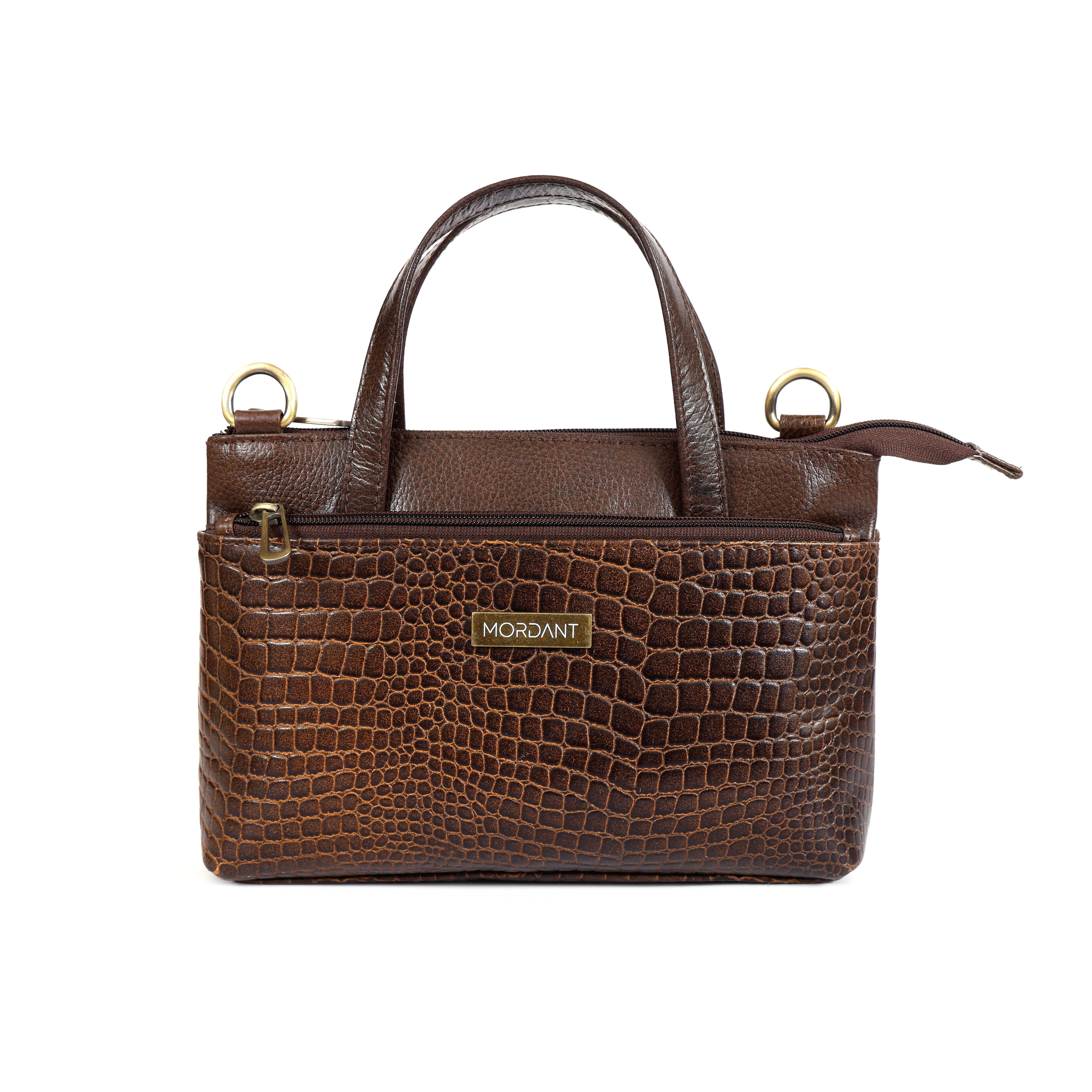 Croco Textured Leather Handbag For Women's