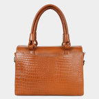 Women’s Tan Crocodile Embossed Leather Handbag | MORDANT