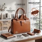 Women’s Tan Crocodile Embossed Leather Handbag | MORDANT