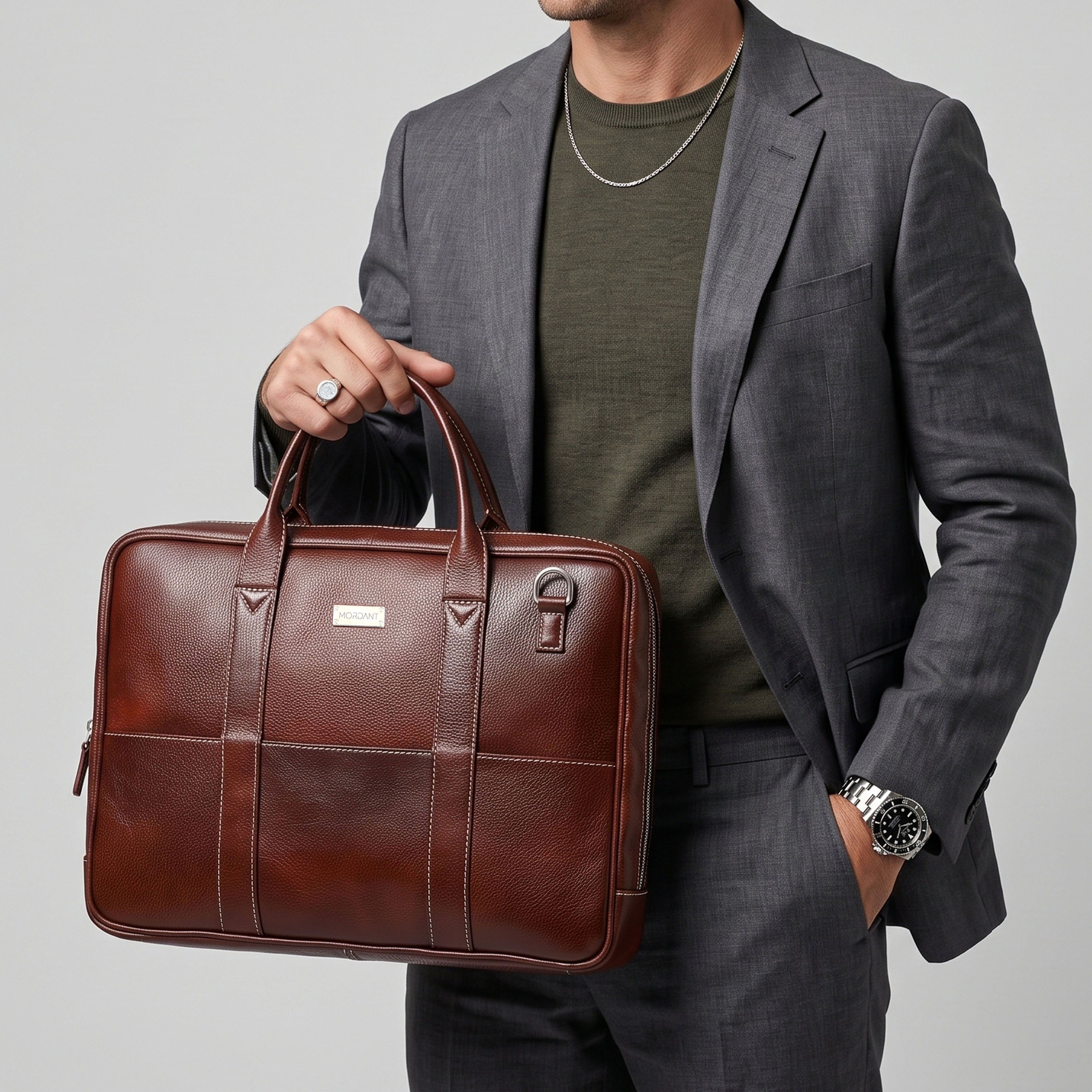Mordant Brown Genuine Leather Business Laptop Bag for Men & Women