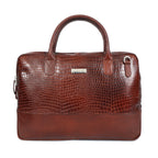 Brown Crocodile-Patterned Leather Laptop Bag