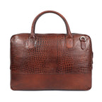 Brown Crocodile-Patterned Leather Laptop Bag