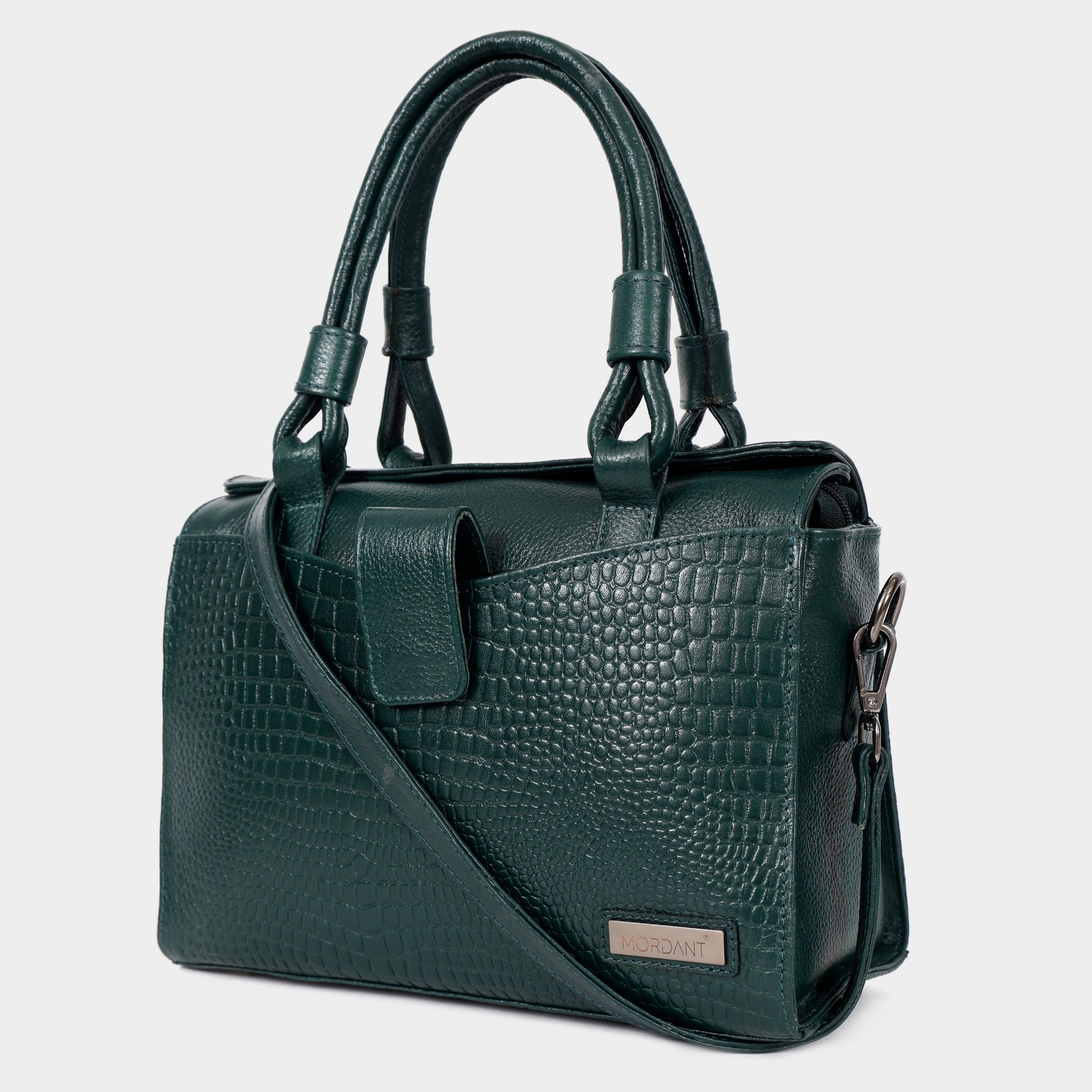 Women’s Green Crocodile Embossed Leather Handbag | MORDANT