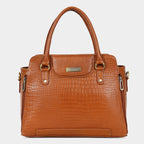 Mordant Tan Croco Embossed Leather Handbag for Women – Structured Tote & Crossbody Bag