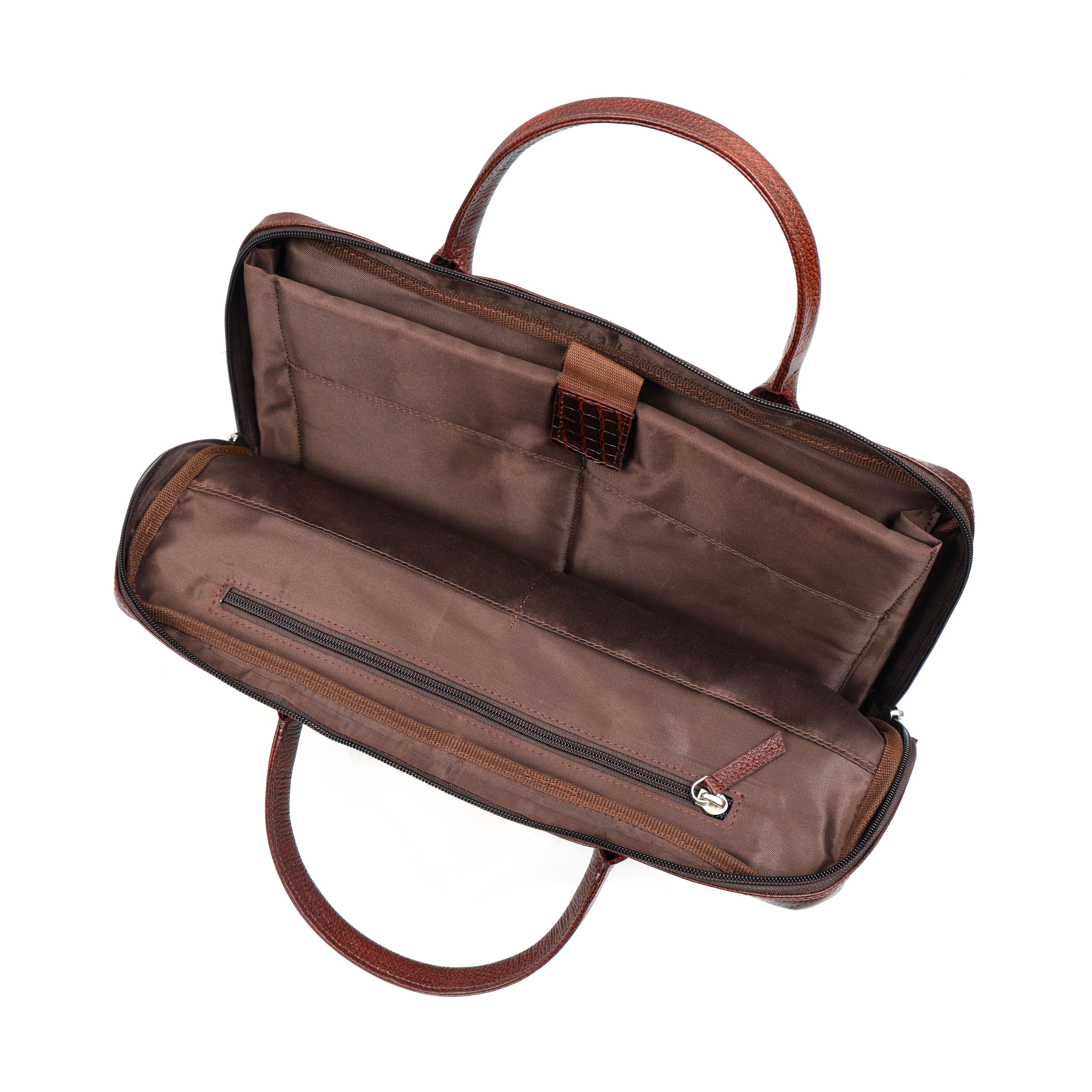 Brown Crocodile-Patterned Leather Laptop Bag