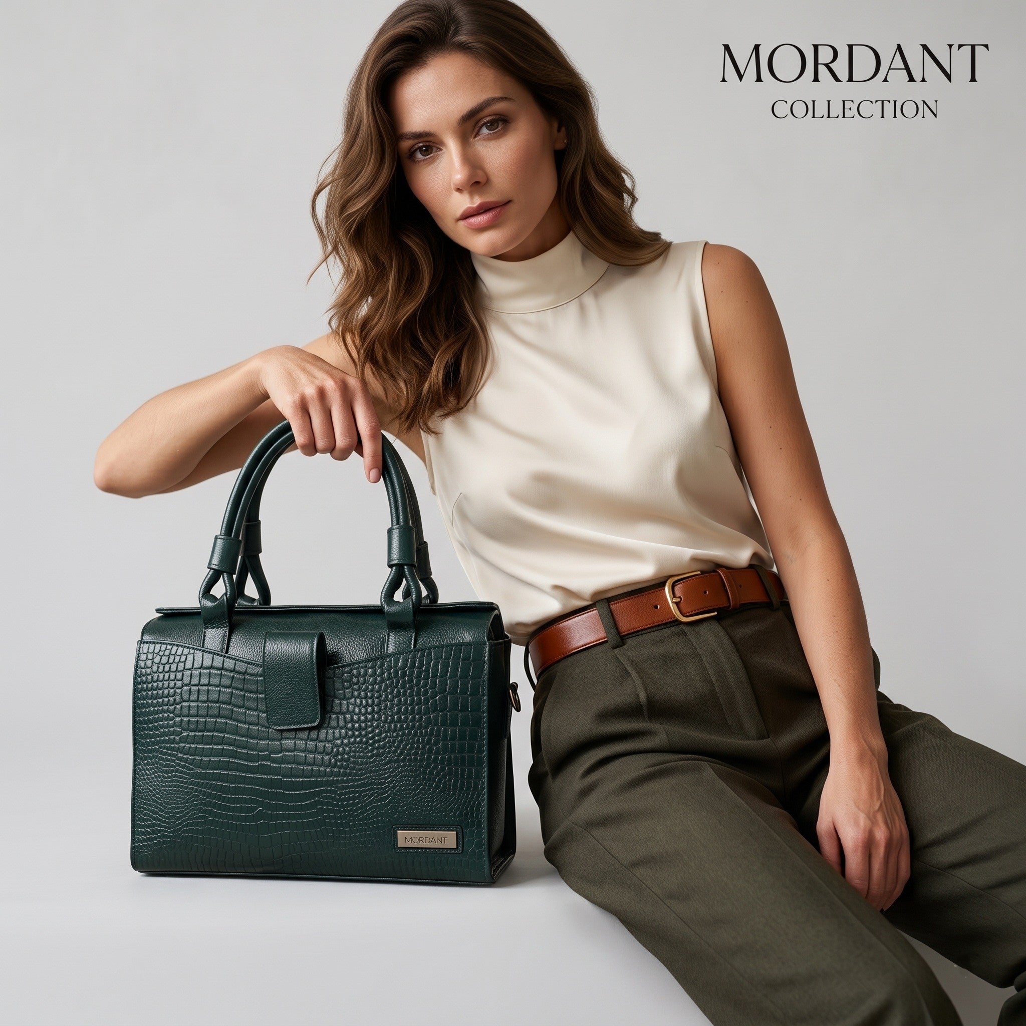 Women’s Green Crocodile Embossed Leather Handbag | MORDANT