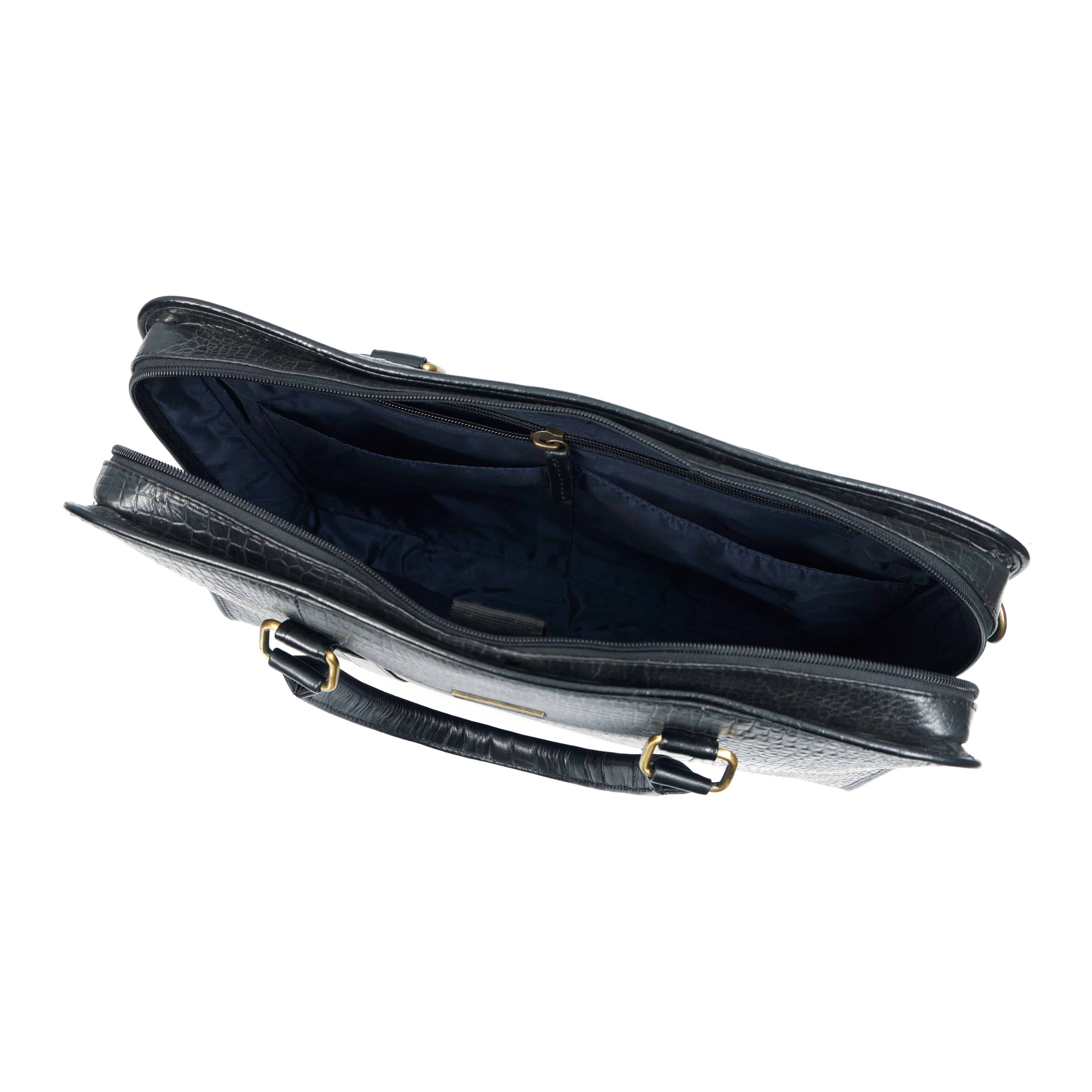 Black Crocodile-Patterned Leather Laptop Bag