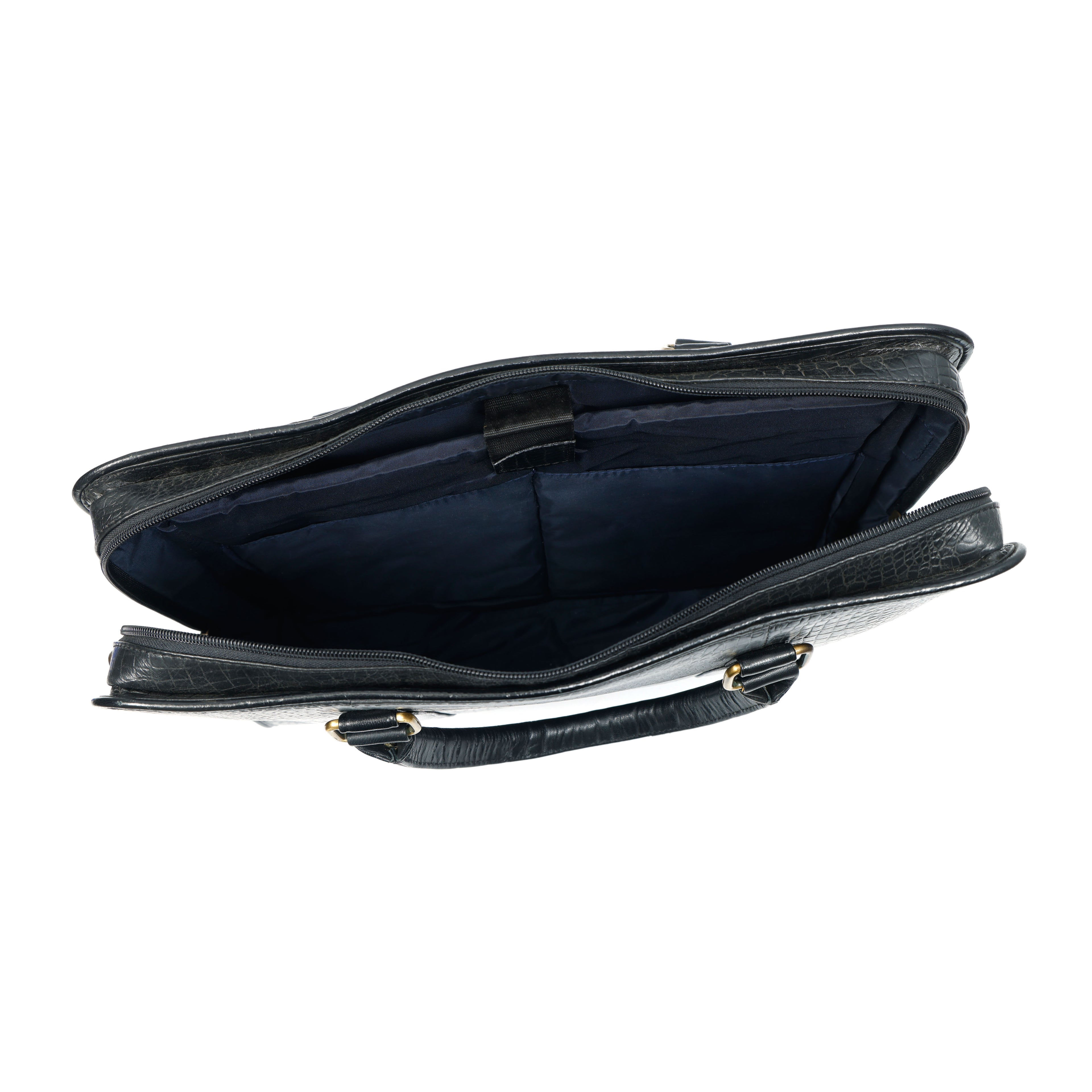 Black Crocodile-Patterned Leather Laptop Bag