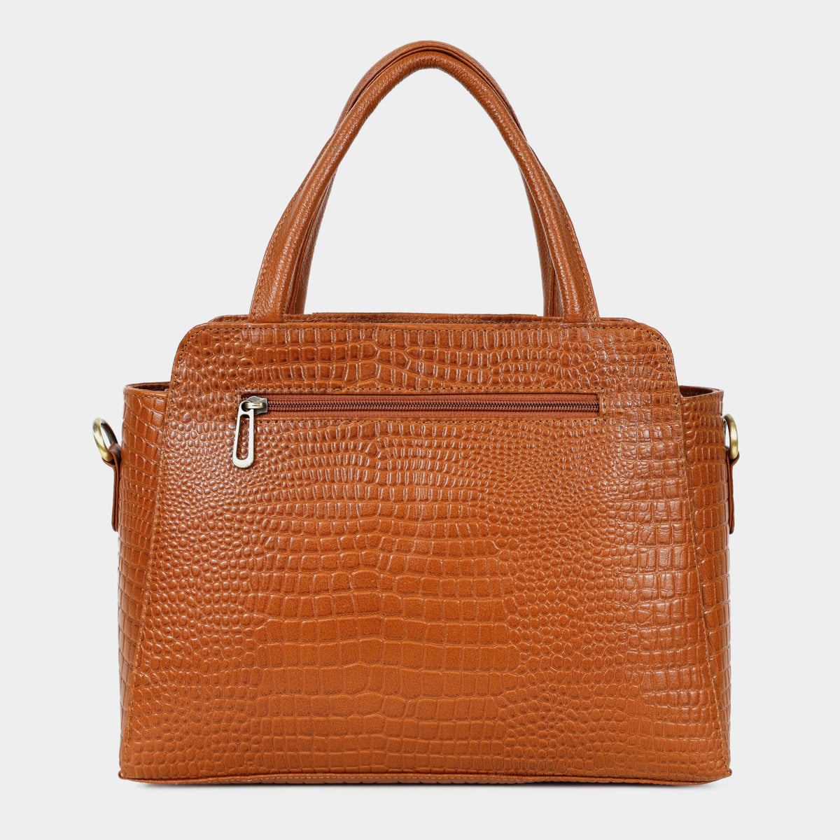 Mordant Tan Croco Embossed Leather Handbag for Women – Structured Tote & Crossbody Bag