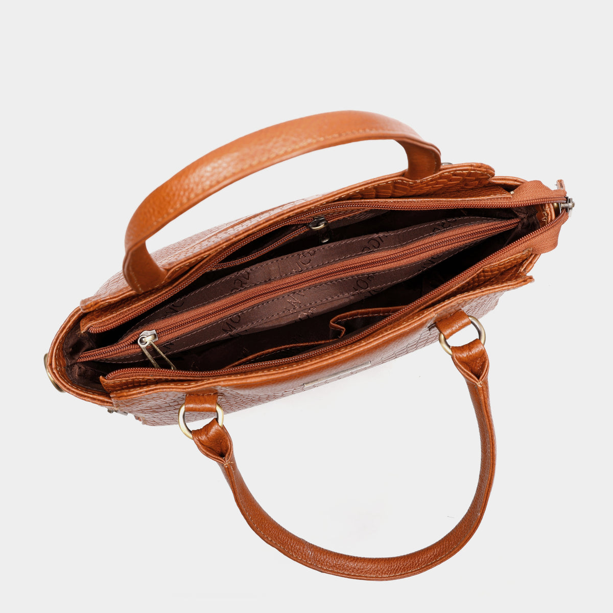 Mordant Tan Croco Embossed Leather Handbag for Women – Structured Tote & Crossbody Bag