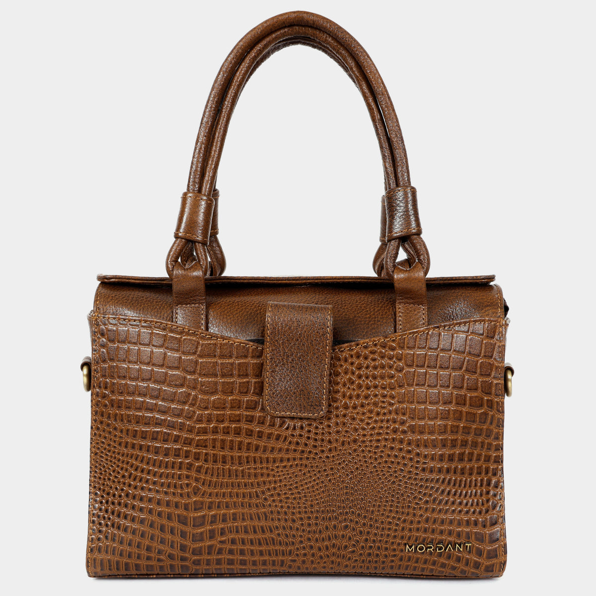 Women’s Walnut Brown Crocodile Embossed Leather Handbag | MORDANT