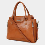 Mordant Tan Croco Embossed Leather Handbag for Women – Structured Tote & Crossbody Bag