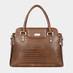 Mordant Walnut Brown Croco Embossed Leather Handbag for Women – Structured Tote & Crossbody Bag