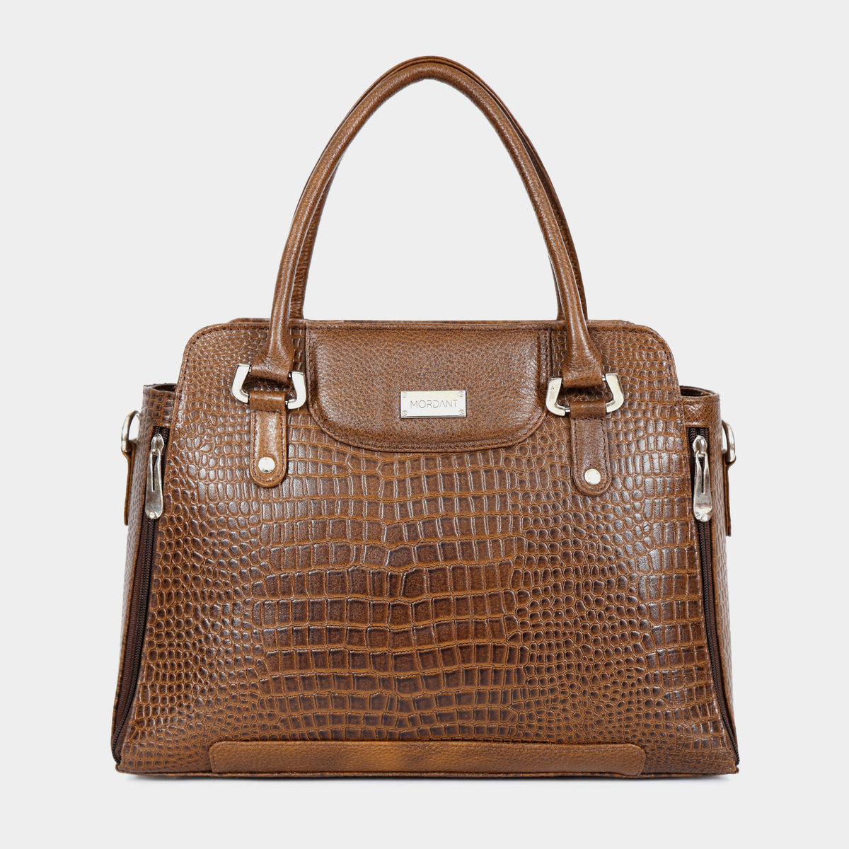Mordant Walnut Brown Croco Embossed Leather Handbag for Women – Structured Tote & Crossbody Bag