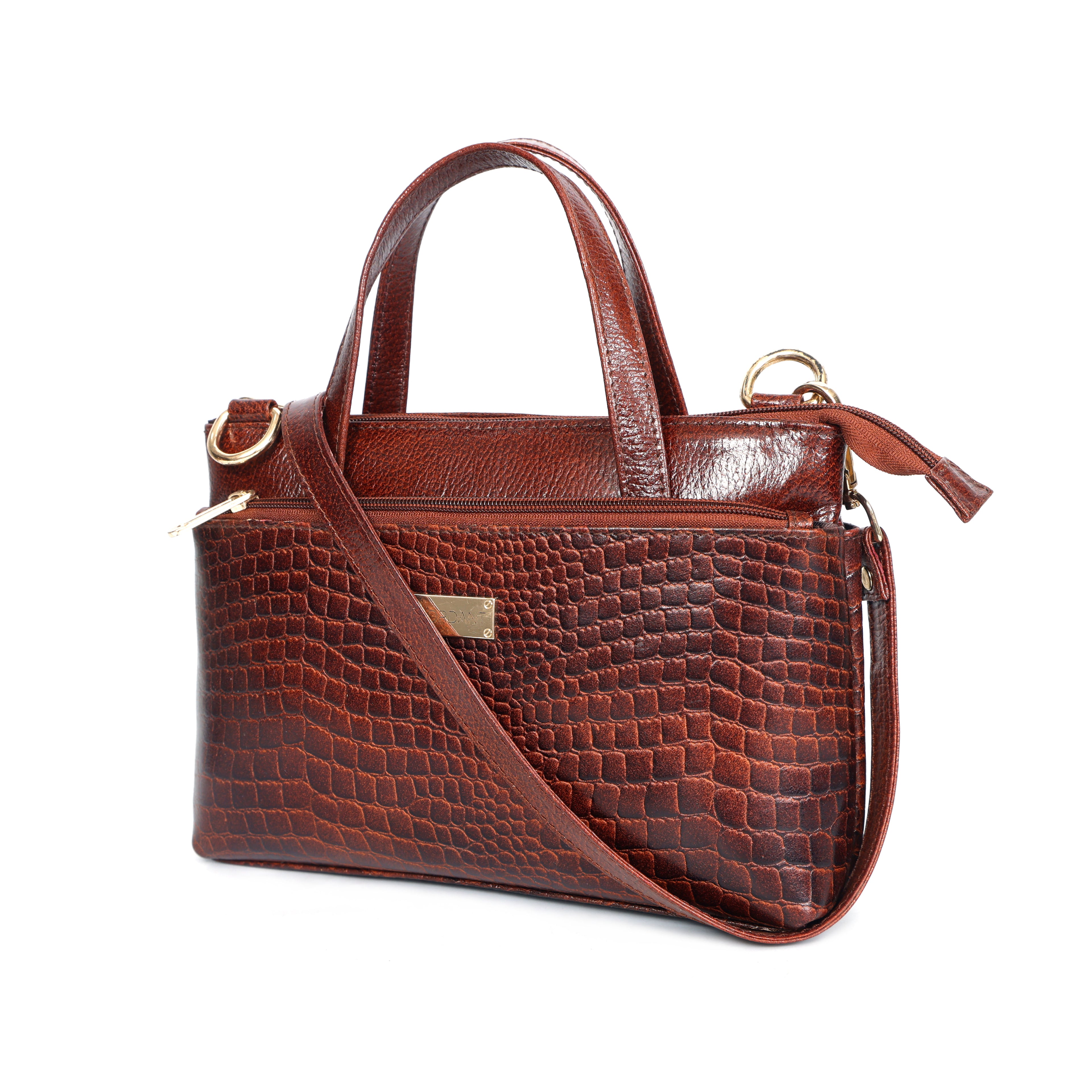 Croco Textured Leather Handbag For Women's