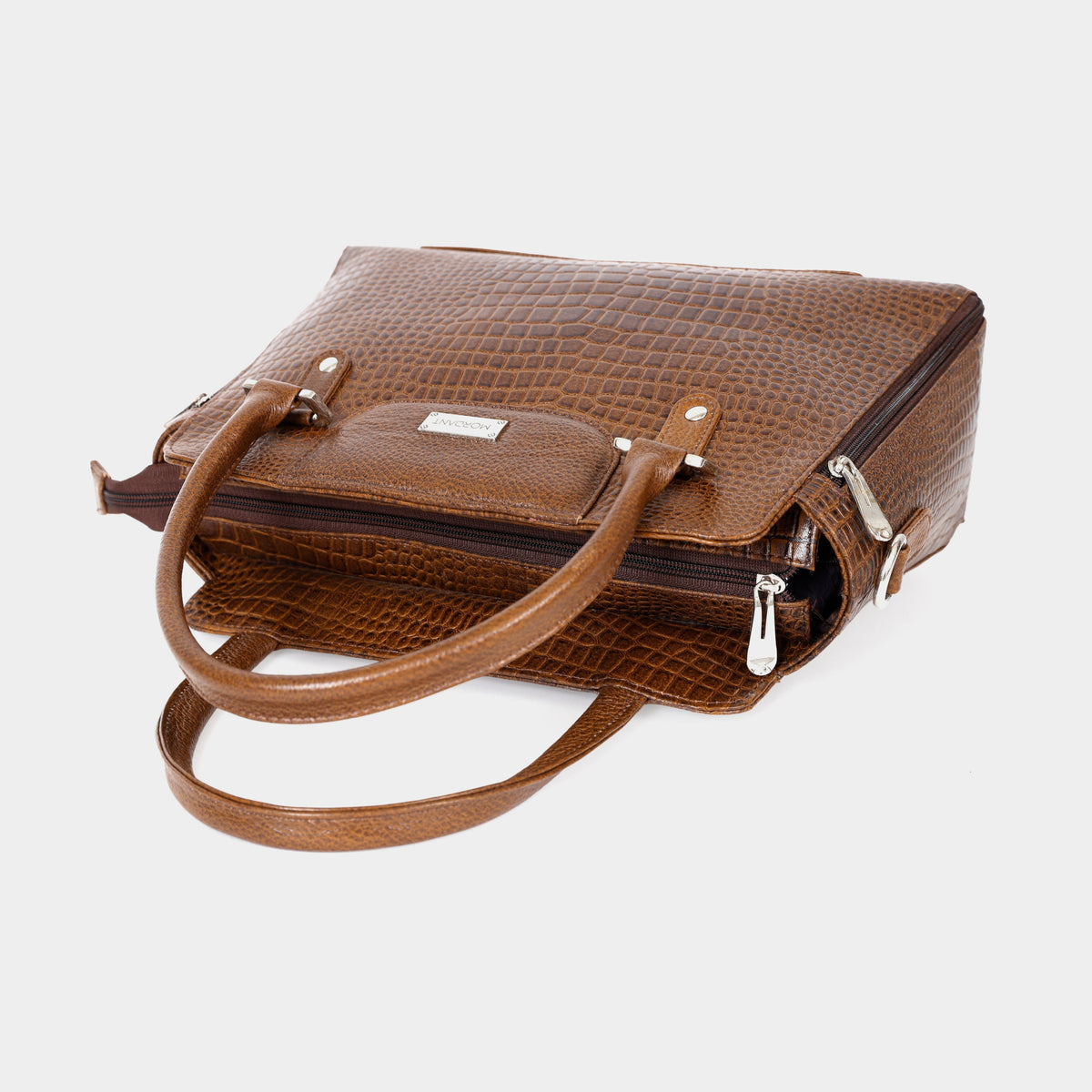 Mordant Walnut Brown Croco Embossed Leather Handbag for Women – Structured Tote & Crossbody Bag