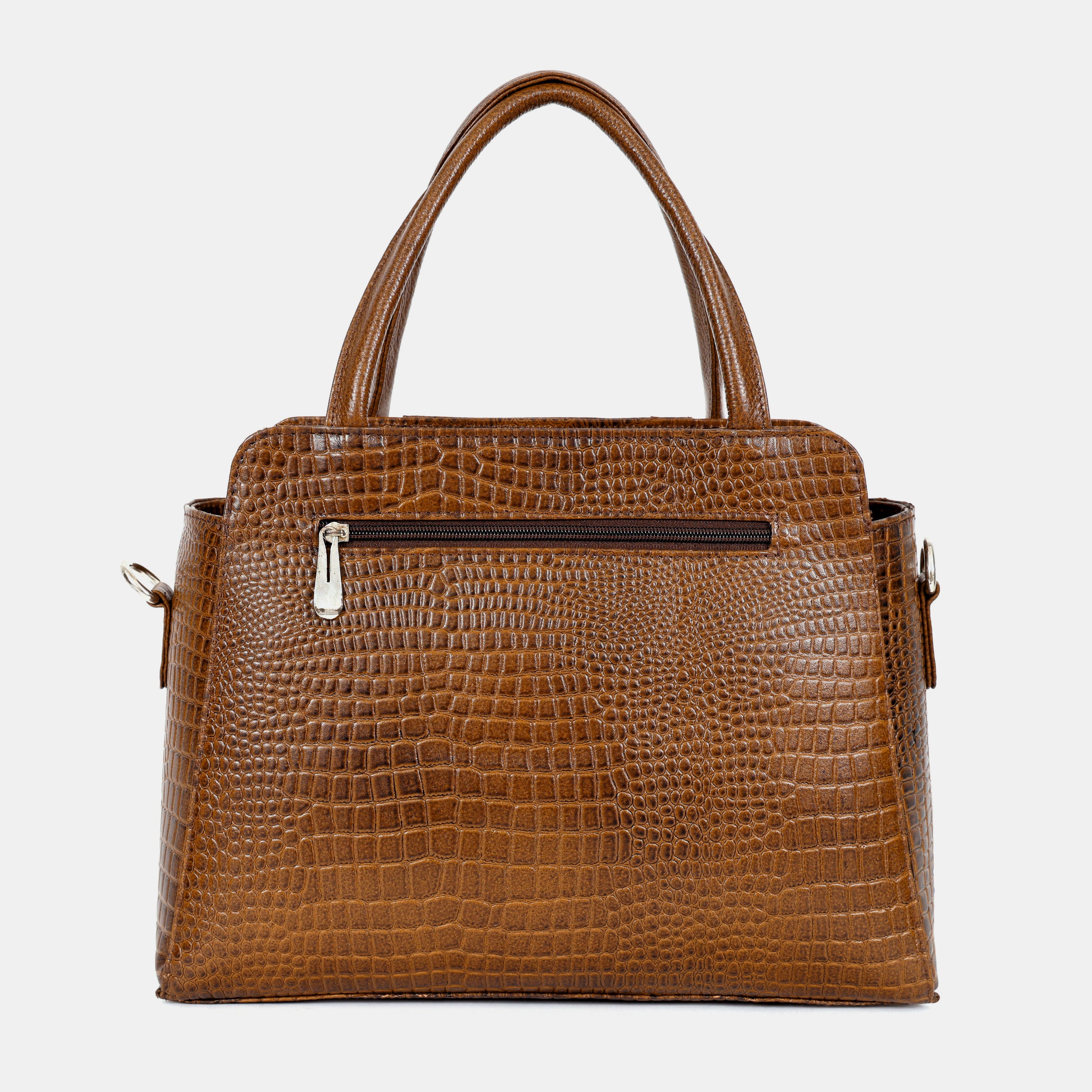 Mordant Walnut Brown Croco Embossed Leather Handbag for Women – Structured Tote & Crossbody Bag