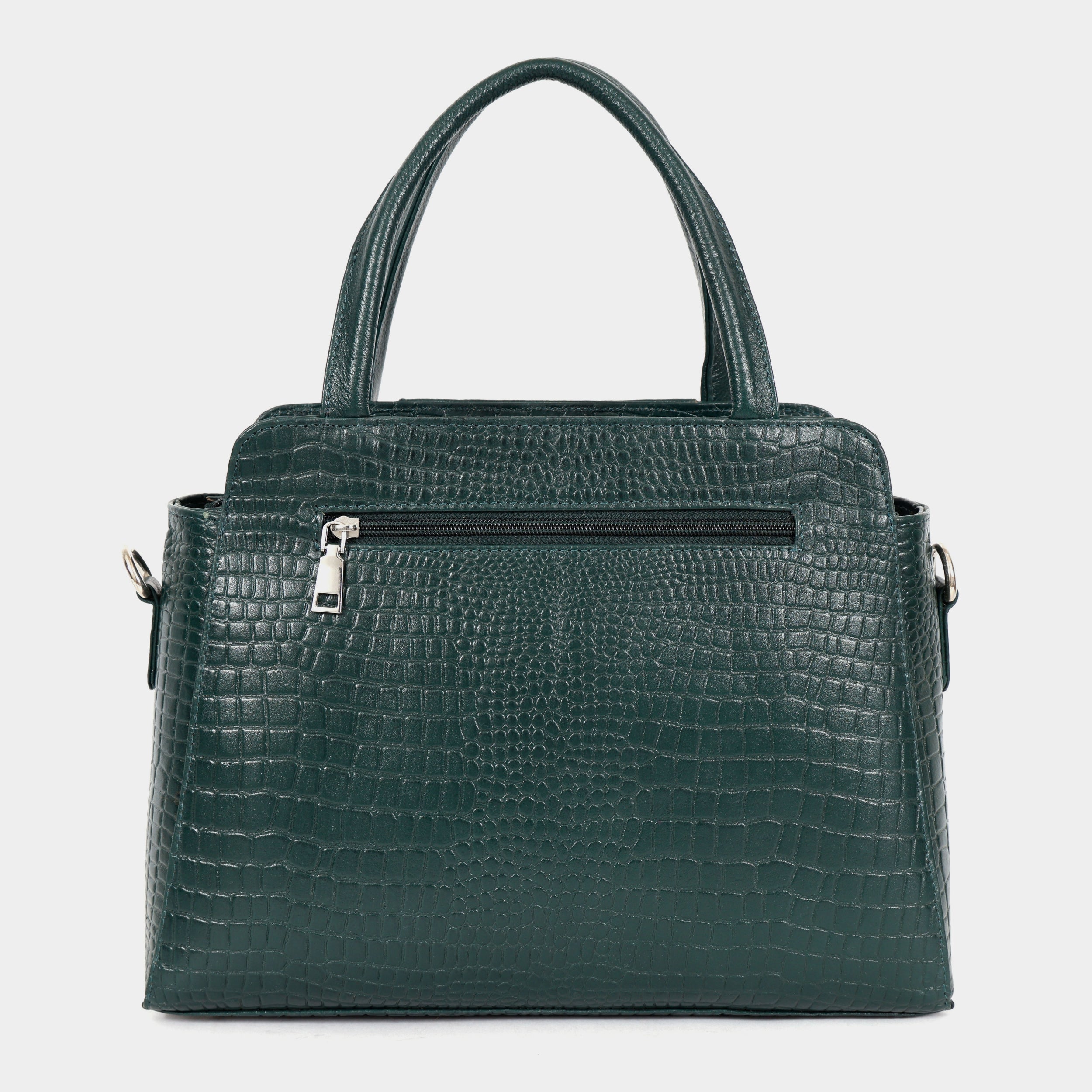 Mordant Green Croco Embossed Leather Handbag for Women – Structured Tote & Crossbody Bag