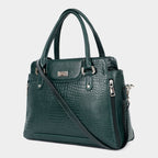 Mordant Green Croco Embossed Leather Handbag for Women – Structured Tote & Crossbody Bag