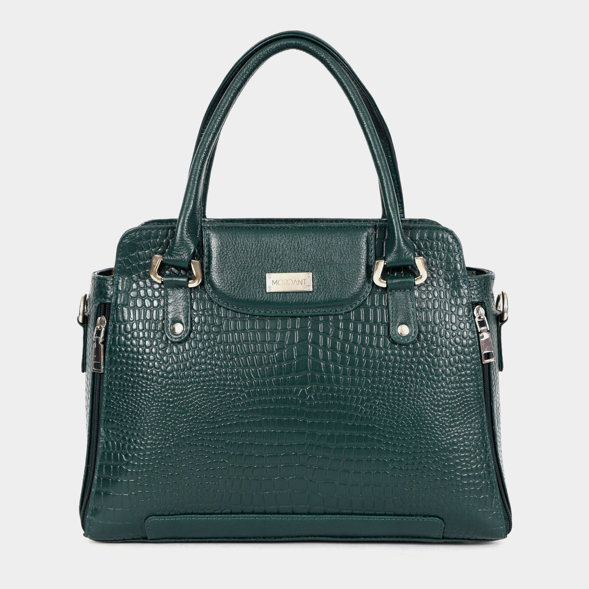Mordant Green Croco Embossed Leather Handbag for Women – Structured Tote & Crossbody Bag
