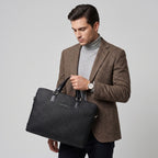Genuine Leather high end Woven Office Laptop Bag Black MORDANT