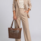 Mordant Walnut Brown Premium Genuine Leather Laptop Tote Bag (Grain & Croc-Print)