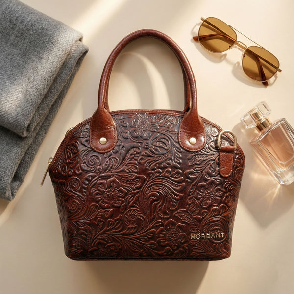 Floral Embossed Leather Handbag For Women's | Mordant