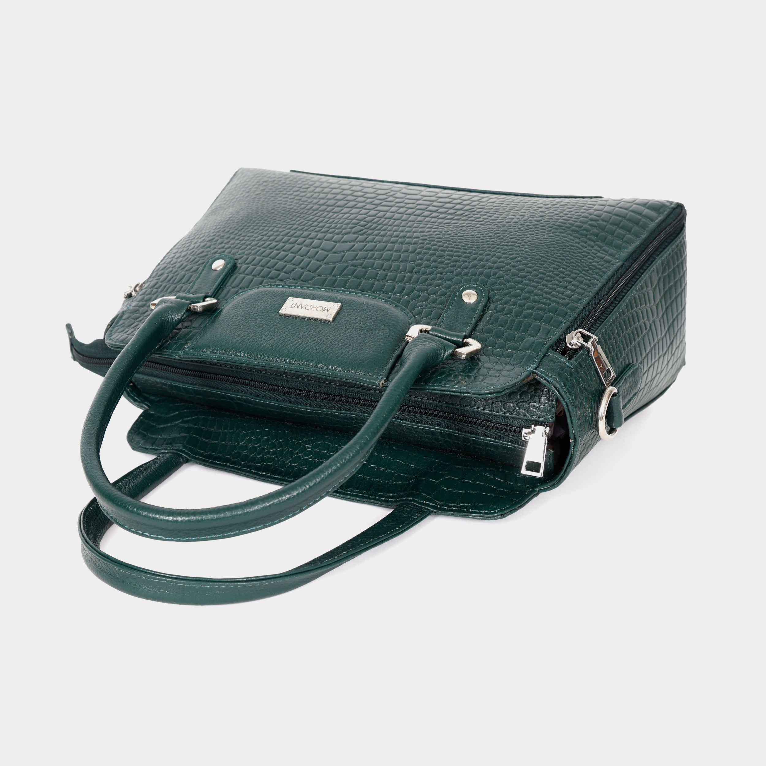 Mordant Green Croco Embossed Leather Handbag for Women – Structured Tote & Crossbody Bag
