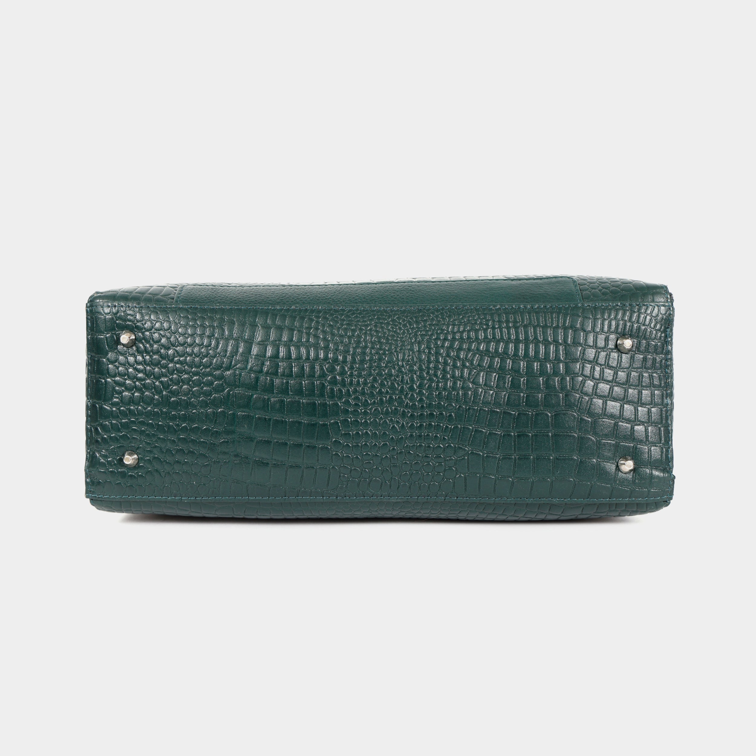 Mordant Green Croco Embossed Leather Handbag for Women – Structured Tote & Crossbody Bag