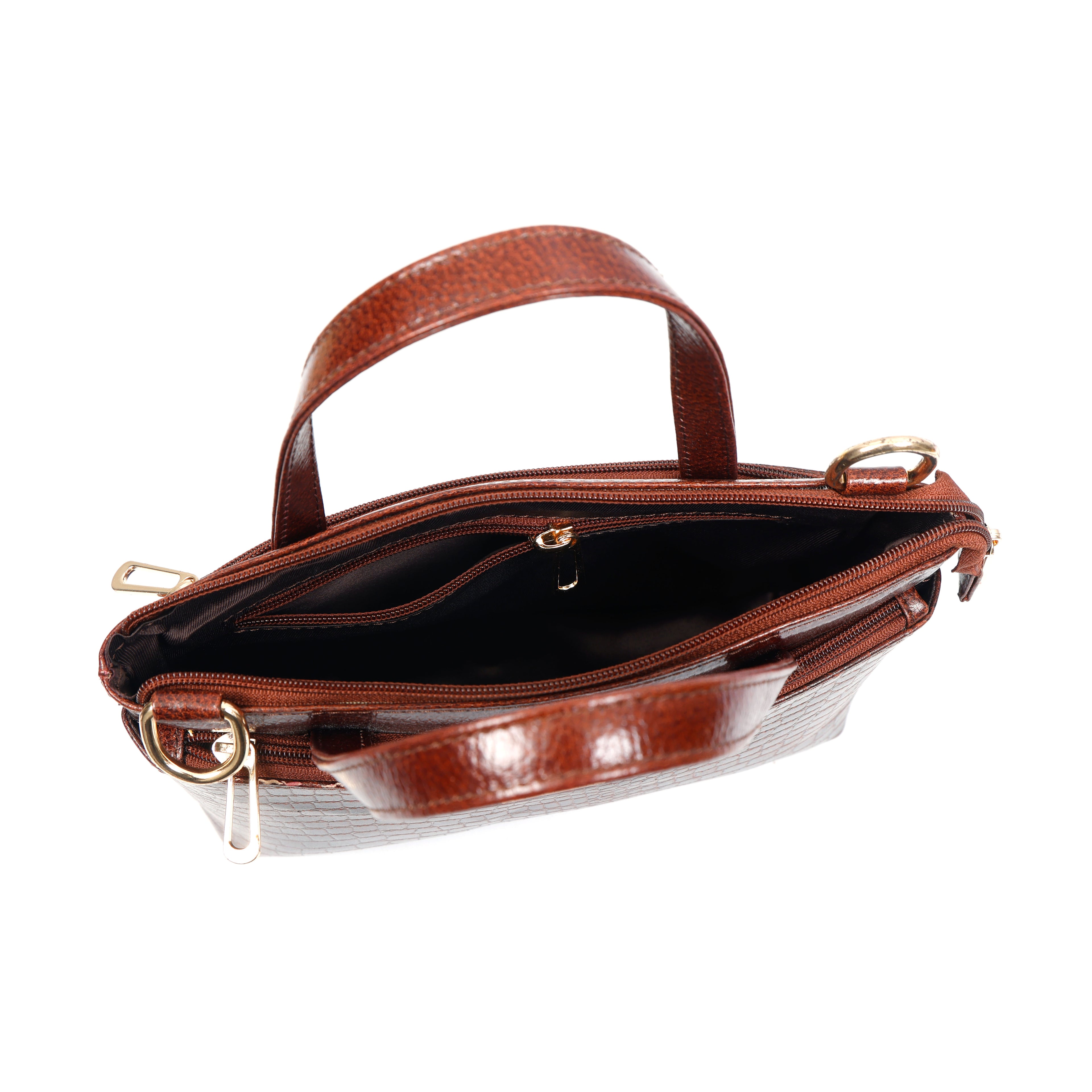 Croco Textured Leather Handbag For Women's