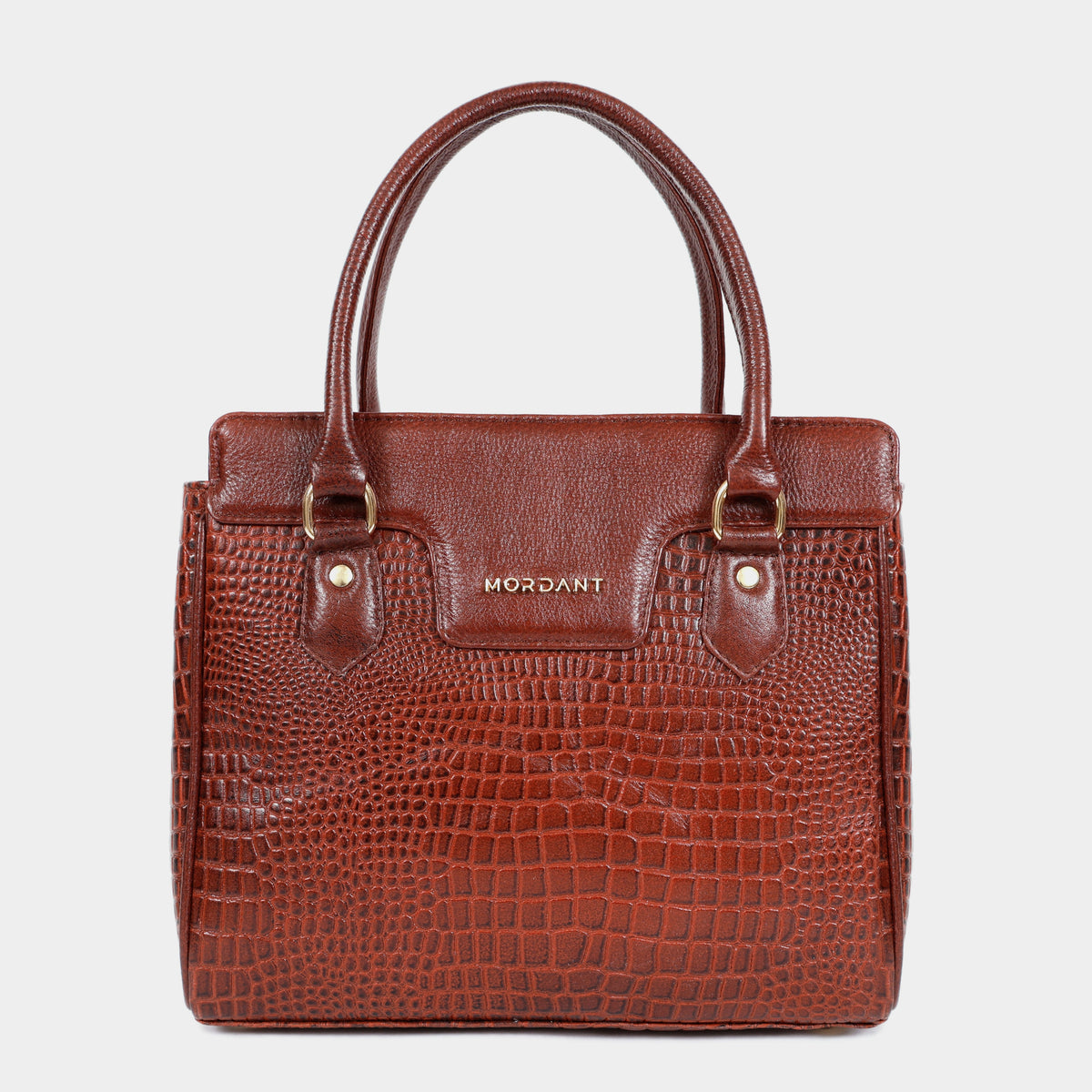 MORDANT Premium Brown Genuine Leather Croco Texture Handbag for Women