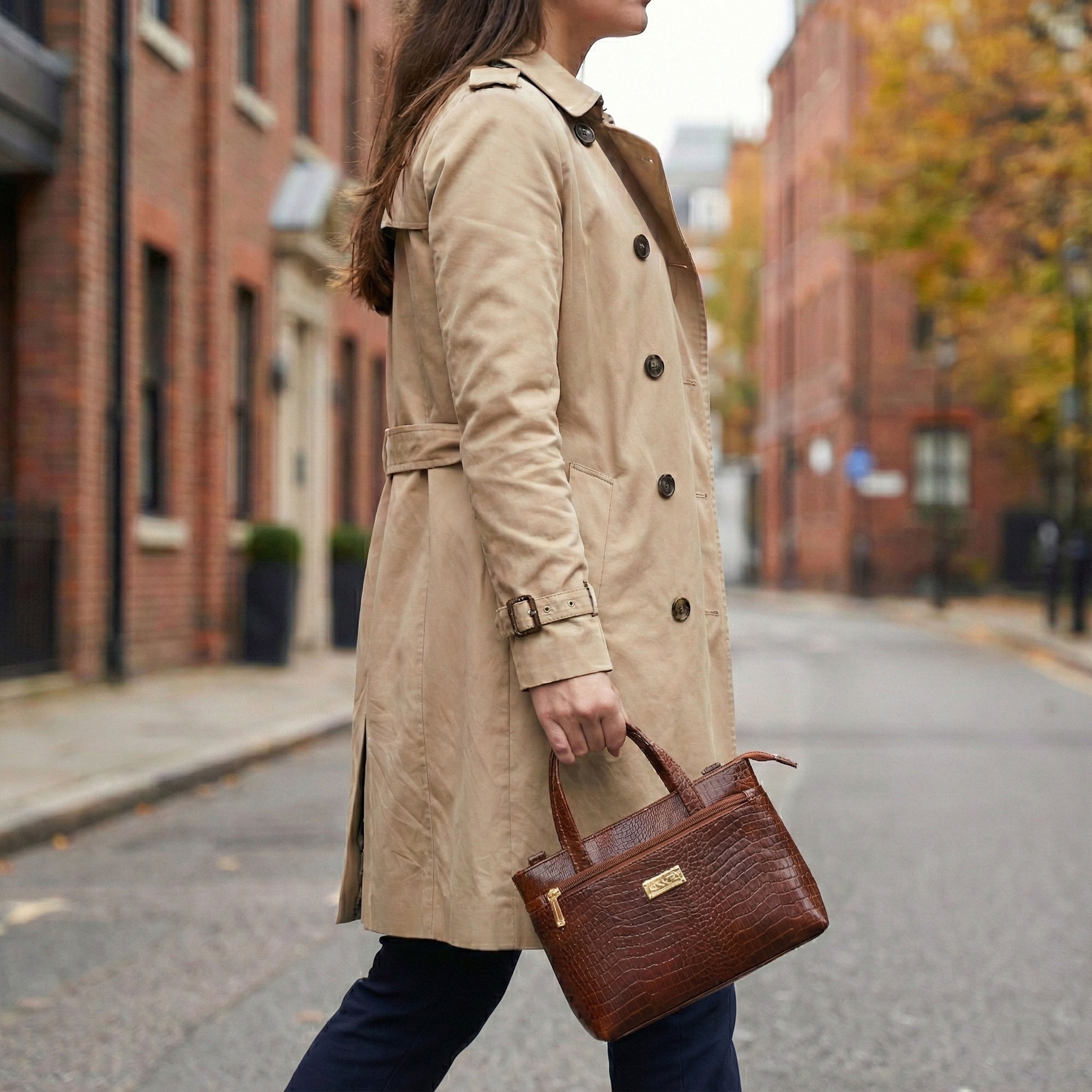 Croco Textured Leather Handbag For Women's