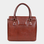 MORDANT Premium Brown Genuine Leather Croco Texture Handbag for Women