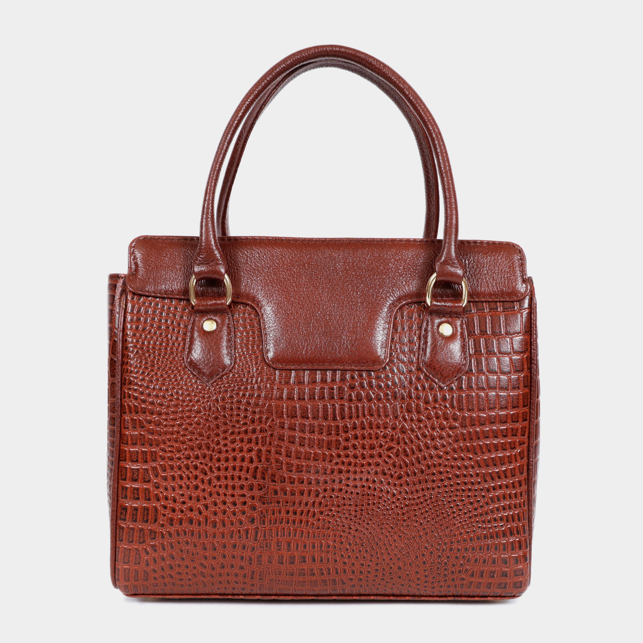 MORDANT Premium Brown Genuine Leather Croco Texture Handbag for Women