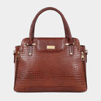 Mordant Brown Croco Embossed Leather Handbag for Women – Structured Tote & Crossbody Bag