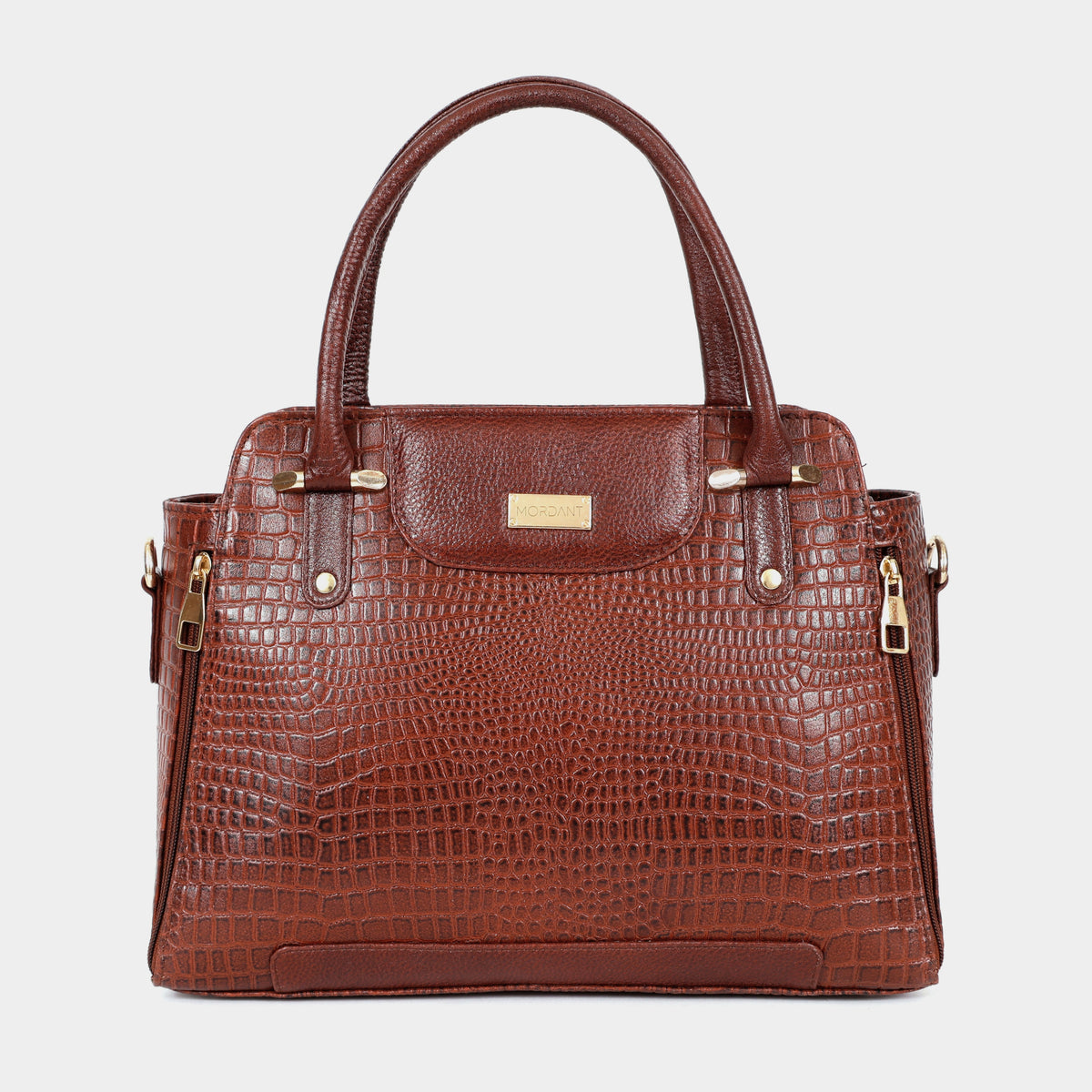 Mordant Brown Croco Embossed Leather Handbag for Women – Structured Tote & Crossbody Bag