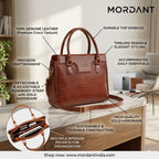 MORDANT Premium Brown Genuine Leather Croco Texture Handbag for Women