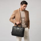 Mordant Black Genuine Leather Business Laptop Bag for Men & Women